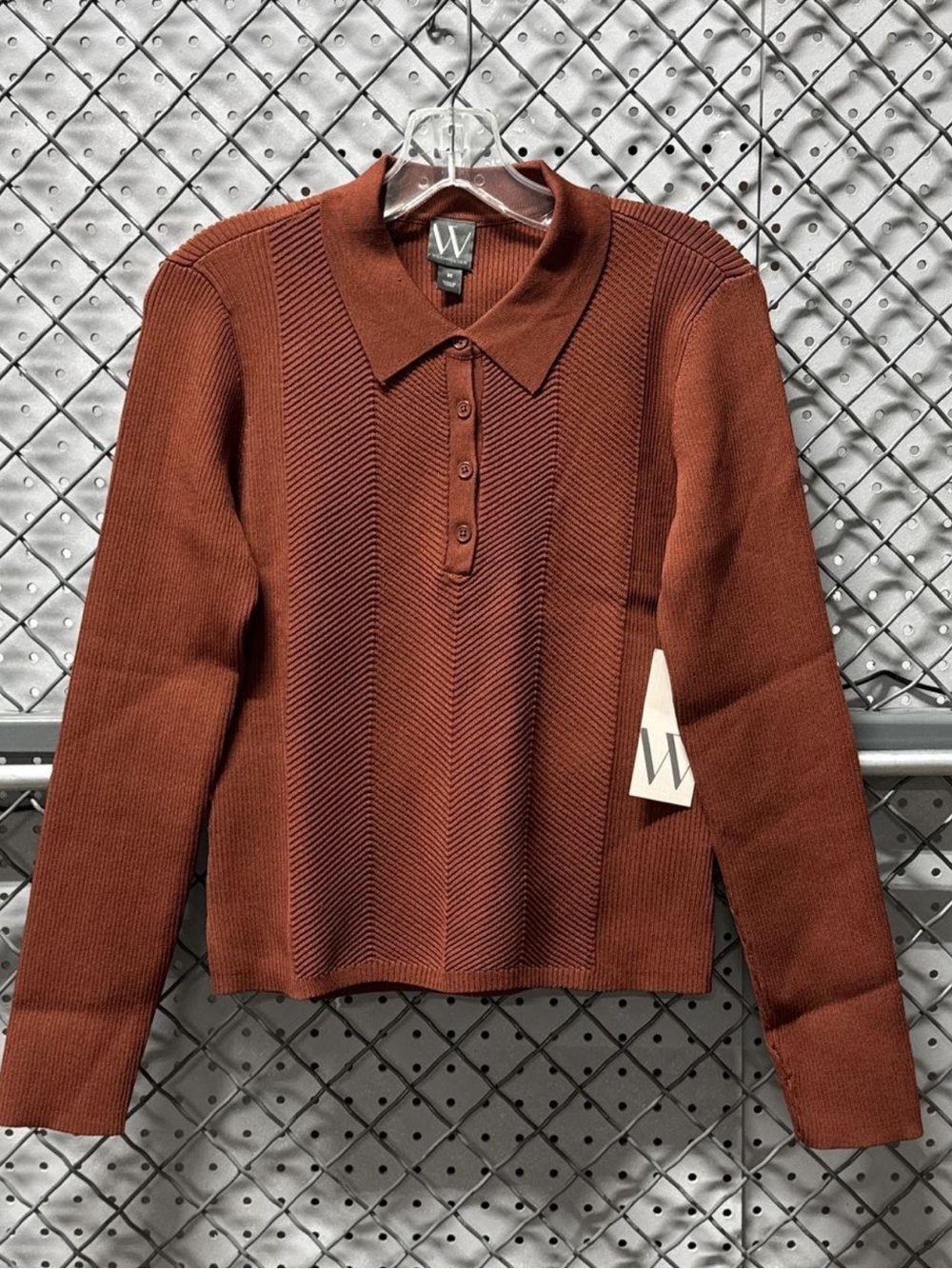 Worthington Burnt Copper Ribbed Polo Sweater